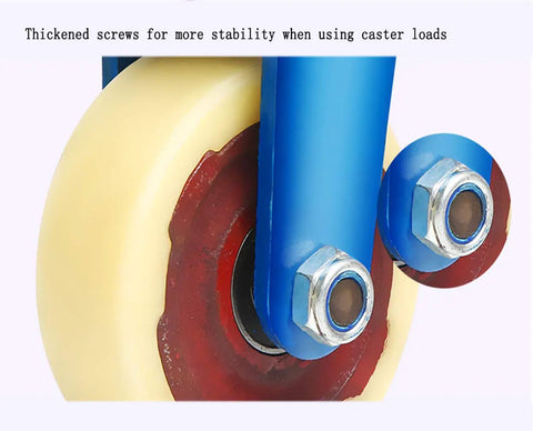 Close-up of thickened screws on Rock Solid Heavy Duty 8 And 12 Inch Nylon Swivel Casters With Secure Wheel Locks Iron Core Build.