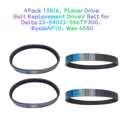 Four Pack 135J6 Poly V Drive Belt For Woodworking Planers, durable replacement belts for jointers and tools.