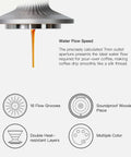 Solid 3 In 1 Metal Pour Over Coffee Dripper Gift Set With Reusable Stainless Steel Filter And 25 Basket Papers showing water flow from a 7mm outlet.