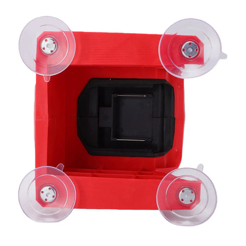 Hassle Free Cordless Mini Bench Grinder Spinning At 5500 Rpm For Lightning Fast Metal Polishing showing red base and suction cups.