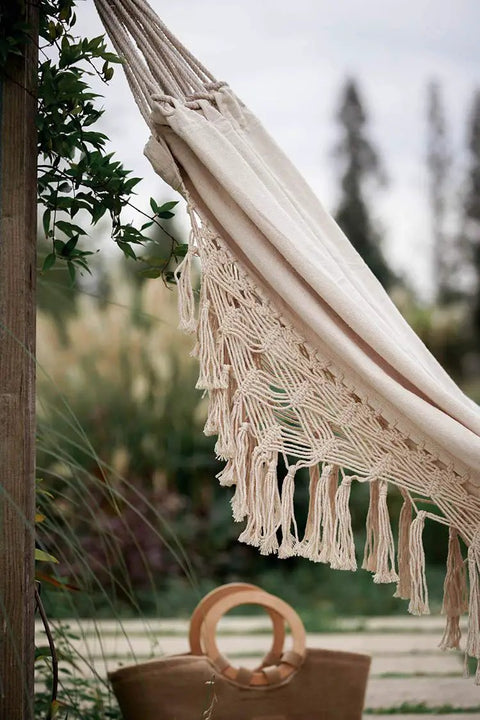 Handmade Boho Macrame Fringe Double Hammock Swing Net Chair For Two People Ultra Cozy Outdoor Indoor Patio Beach Yard Decor 95 Inches By 59 Inches Heavy Cotton Blend For Extra Comfort And Durability