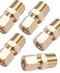 Brass compression fittings set, 1/4 in OD to 1/4 in NPT male, straight adapters, 5 pcs