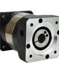 PLF120 High Precision Planetary Gearbox Reducer Featuring Dead Nuts Accurate Seven Arcmin Backlash And Rock Solid Build For 130 Frame AC Servo Motors With Twenty Two Millimeter Shaft, showcasing a robust metallic design.