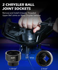 Heavy Duty Workhorse Twenty Three Piece Ball Joint Press Kit With Sure Grip Sockets And Adapters For Hassle Free Chrysler Fixes And Quick U Joint Pullouts showing two Chrysler ball joint sockets.