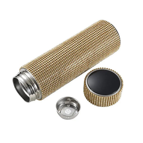 Dope Clean Smart Diamond Touch Temperature Display Vacuum Flask Premium 304 Stainless Steel Insulated Tumbler Cup With Built In Tea Filter Sweet Everyday Essentials with a decorative gold exterior