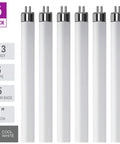 Pack Of 6 F13T5 CW Fluorescent Tubes, 21 Inch Long, 13 Watt, 4100K Cool White Light, 900 Lumens, Super Long Life T5 Bulbs shown