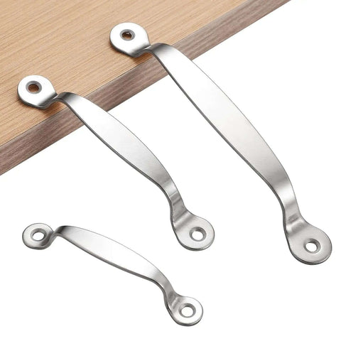 Four Pack 3.5 Inch Stainless Steel Door Pull Handles With Screws, 76mm Center Spacing, Durable Cabinet And Drawer Pulls displayed on wood surface