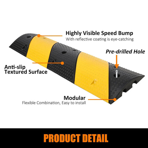 Tough As Nails Heavy Duty Rubber Speed Bumps 3.3 Feet Two Pack, Modular Traffic Hump With Built In Cable Channel Protector, Bolt Down Car Ramps For Driveway Concrete And Parking Lots