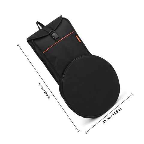 Heavy Duty Black Drum Bag Made For Open Road Rhythms Features Tough Oxford Fabric, waterproof design for drums, dimensions 60cm x 35cm.