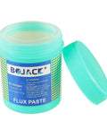 Open jar of No Clean Solder Paste Flux For Dope Eco Friendly Electronics Soldering Pro Grade For CPU Disassembly And Assembly BGA And SMD PCB Repair Lead Free Acid Free Low Odor Safe And Non Toxic Environmentally Friendly 5.15oz 146g with blue lid