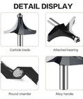 Detail display of 12Mm Shank Tungsten Carbide Corner Round Over Router Bit With Bearing for woodworking projects.