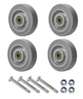 4 Inch Caster Wheel Set For Cart And Furniture, Three Eighths Inch Bore, Nonmarking Thermoplastic Rubber Wheel Tread Bonded To Polyolefin Core