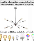 Sputnik Chandelier Light Fixture Chrome Finish Eight Light Ceiling Lamp For Living Room And Dining Room Modern Retro Style