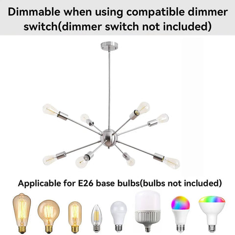 Sputnik Chandelier Light Fixture Chrome Finish Eight Light Ceiling Lamp For Living Room And Dining Room Modern Retro Style