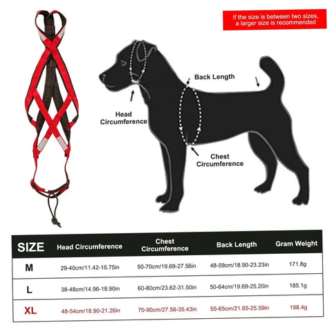 Versatile Dog Pulling Harness For Sled And Exercise Adjustable Waterproof Pro Harness For Bikejoring And Skijoring Red Size M diagram