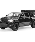 Pickup Truck Diecast Model Car For Kids One Thirty Second Scale With Sound And Light Kid Friendly Alloy Toy Truck Realistic Details And Collectible Quality Great Birthday Gift Or Model Collection Piece, featuring a black zinc alloy body with illuminated headlights.