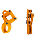 Heavy Duty Vertical Plate Lifting Clamp Built Like A Tank For Thick Steel Slabs. Orange carbon steel clamp for lifting heavy slabs.