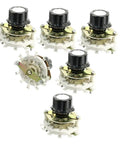 Six Pack Rotary Switch With Knurled 6mm Shaft 1 Pole 11 Position 12 Pin 10mm Thread 20mm Shaft Length Metal And Plastic