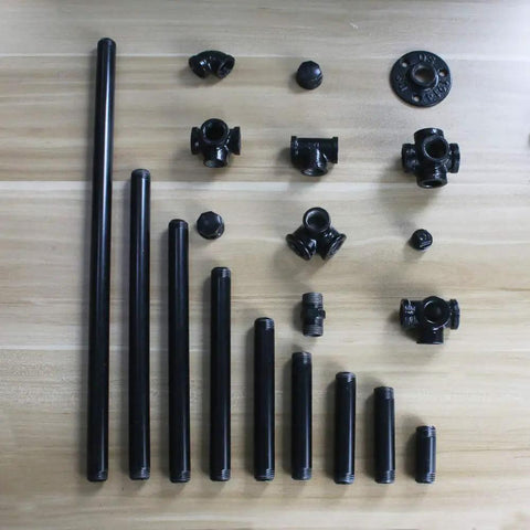 Six Pack 1/2 Inch Black Steel Pipes 36-Inch Long Pre-Cut Set For Industrial Shelving And DIY Decor Fits Standard 1/2 Inch NPT Fittings And Black Threaded Pipes Vintage Industrial Style