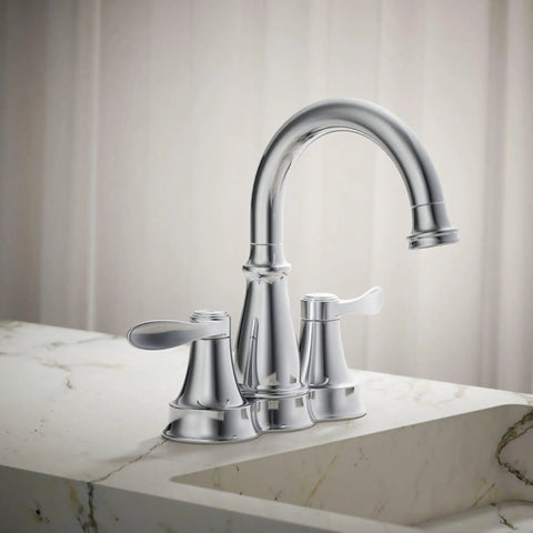 Bellera Two Handle Centerset Bathroom Sink Faucet Polished Chrome 1.0 GPM Corrosion Resistant Ceramic Disc Valves Leaks Free