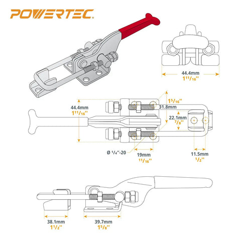 Toggle Clamp With Adjustable U Bolt 700 Lb Holding Capacity Antislip Hand Grip Workhorse Latch for woodworking and machinery projects, technical drawing.