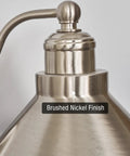 Close-up of Two Light Modern Farmhouse Vanity Light With Dual Funnel Shades In Industrial Silver Brushed Nickel Finish