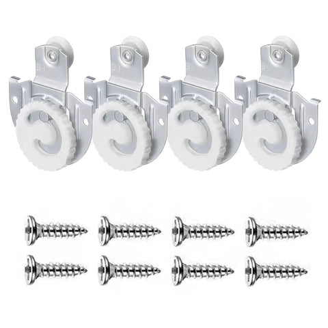 Image showing 4Pcs Sliding Closet Door Roller Kit With 2 Type-1 And 2 Type-2 Offsets, 7/8 Inch Nylon Wheels and 8 Mounting Screws.