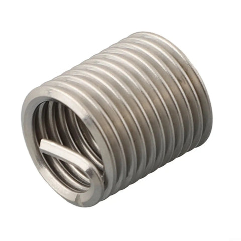 Close-up of stainless steel helicoil insert from 140 Piece Metric Thread Repair Kit M3 To M12 Stainless Steel Helicoil Set For Aluminum Magnesium And Steel Hardware Fixes, Vibration Resistant Locking Wire Inserts, High Strength Inserts To Repair Damaged Threads