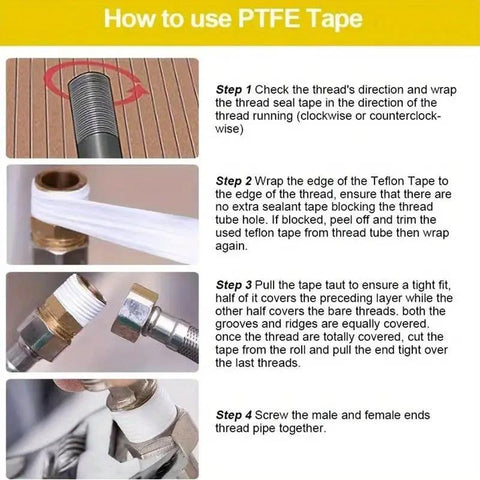Easy Install PTFE Thread Sealing Tape For Shower Heads And Plumbing Fittings wrapped on pipe threads