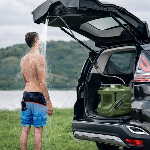 Portable Camping Shower With Built-In Water Jug And Pump, Spill-Resistant Electric Outdoor Shower, 5-Gallon Food-Grade Water Tank, Great For Beach,