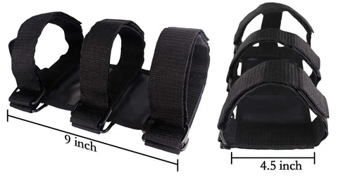 Universal UTV Roll Bar Fire Extinguisher Holder with Adjustable Velcro Straps, black hardware, and dual size fitting.