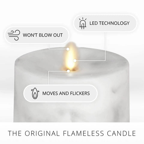 Realistic Marble Candles With Moving Flame LED Lights Battery Operated Unscented Remote Ready Not Included
