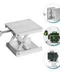 Heavy Duty Aluminum Alloy Lift Stand For Machines With Adjustable Height And Easy Install Design perfect for leveling workbenches in industrial and scientific setups. Adjustable scissor lift with clamps.