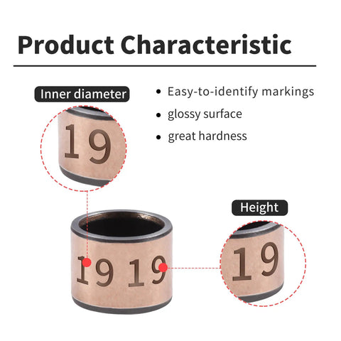 Product characteristics of No Nonsense Two Pack Oilless Sleeve Bearings With Bronze Coated Steel Core, highlighting inner diameter and height.