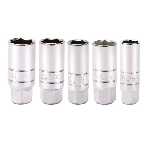 3/8 Inch Drive Spark Plug Socket Set, 6 Point, Pro Grade, Includes 5/8 Inch, 3/4 Inch, 13/16 Inch, 14Mm And 18Mm Sockets
