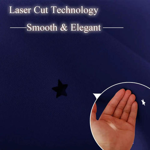 Close-up of Star Cutout Blackout Curtains For Kids Room And Bedroom, Navy Blue Light Blocking Drapes with laser cut technology