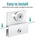 4 Pack Top Bracket Roller Assembly For Frameless Shower Doors With Three Quarter Inch Ball Bearing Wheel Extruded Aluminum Chrome Finish Adjustable Fit For Glass Up To Quarter Inch Replacement Hardware Kit For Sliding Doors installed view