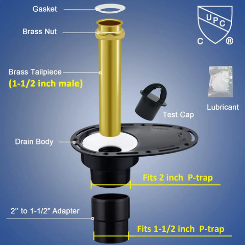 Freestanding Tub Drain Rough In Kit With Brass Pipe And ABS Pipe For Freestanding Bathtubs CUPC Certified diagram showing components