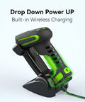 Upgraded 2D Industrial Barcode Scanner With Wireless Charging Stand And 433 MHz Wireless And Bluetooth 2In1 Reader With Long Range Wireless Shock Dust Proof Hands Free Green