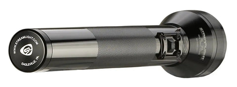 SL-20L 450 Lumen Beefy Heavy Duty Rechargeable LED Flashlight With 12-Volt DC Charger IPX4 side view, textured grip