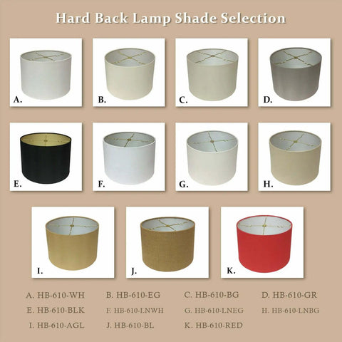 Various hardback lamp shades, including Shallow Drum Hardback Lamp Shade 17 By 18 By 11.5 Inches Black With Gold Exterior