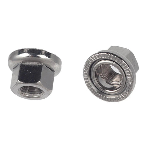 Silver 3/8 Inch-26 Bike Wheel Axle Nut 4 Pack Durable Alloy Steel For Hub Replacement shown close-up with clean threads