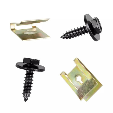 Beefy Heavy Duty Metal Car U Nut Clip Fastener Kit 200 Piece Set For Bumpers And Body Panels Retainer Clips For Fender Trim And Door Panels Splash Shield Manganese Steel Built To Last Durable Auto Fasteners with U-nut clips and screws