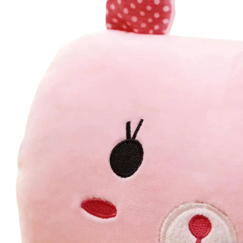 Super Cute Plush Bunny Shape Hand Warmer Muff Pillow That Locks In Heat For Winter Chill Days Without Electricity close-up view of bunny face detail