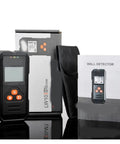 Premium Handheld Wall Scanner And Digital Metal Detector With Bright Lcd Display, featuring device, manual, and carry case.