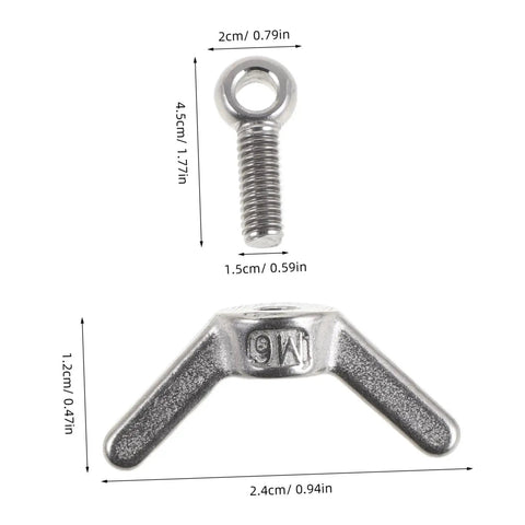 Six Piece Stainless Flange Bolt Fasteners Kit With Hole Hand Tightened Wing Screws dimensions