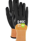 D Roc ANSI A4 Cut Protection Oil And Liquid Absorbing TriTek Work Gloves With DX Technology front and back view size 9 large