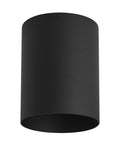 Five Inch Cylinder Outdoor Ceiling Light Modern Flush Mount One Light Aluminum Fixture For Indoor And Outdoor Use Black Finish Ideal For Porch And Patio Exterior Lighting, showing the cylinder shape in black aluminum.