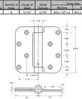 Technical diagram of a Commercial Grade Heavy Duty Spring Hinge 4x4 with Five Eighths Radius UL Listed Oil Rubbed Bronze Finish Two Pack