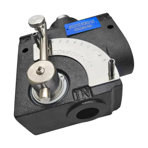 Pressure Compensating Variable Hydraulic Flow Control Valve With Relief, 1/2 Inch NPT Port, Adjustable Flow Rate 0-16 GPM